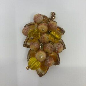Vtg JULIANA yellow ambre cha cha beads brooch